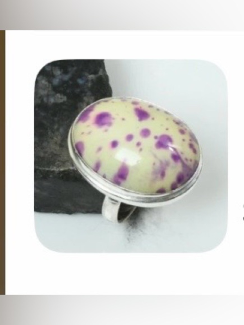 Beautiful, 1 inch, 925 marked, Mosaic Jasper ring size 7 1/2.